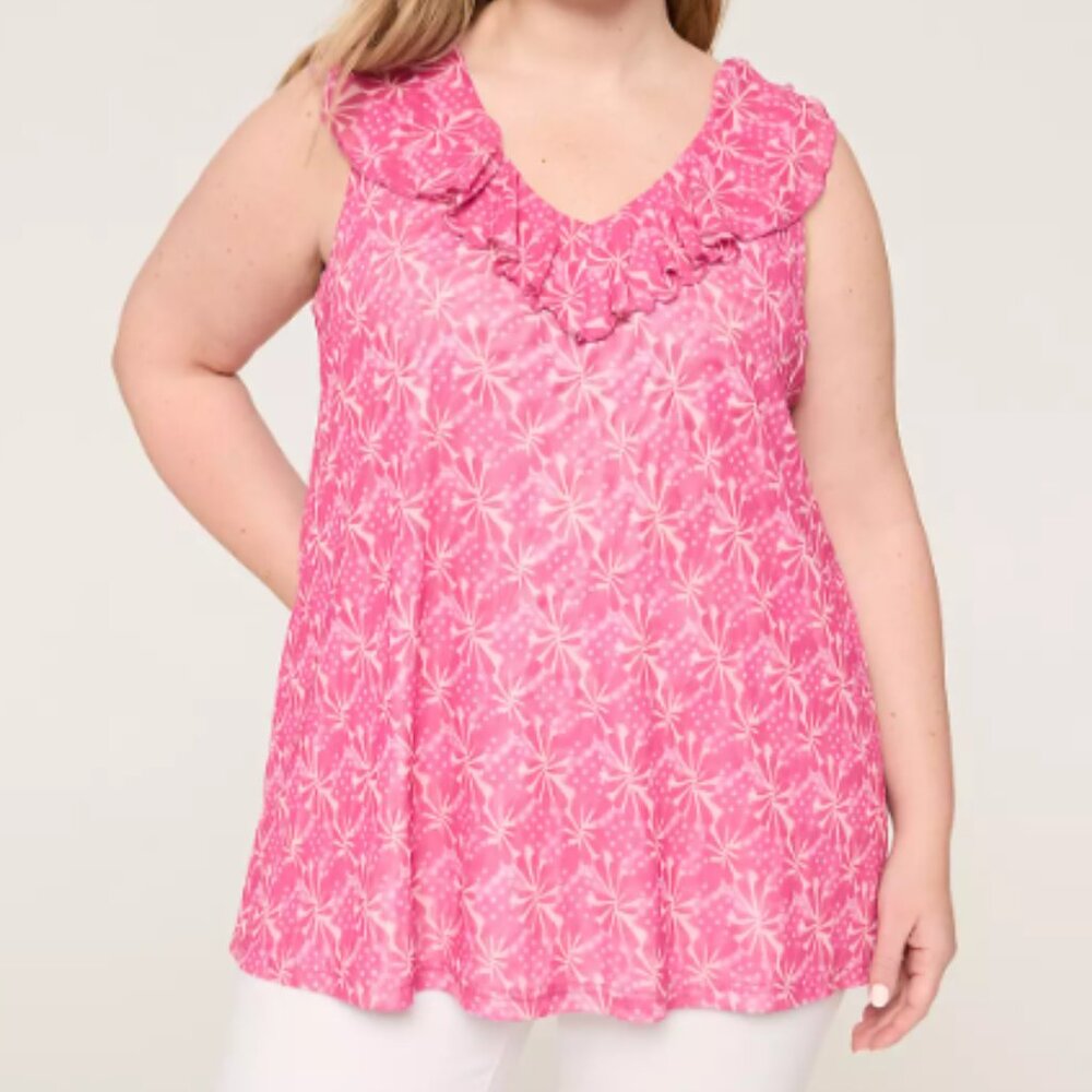 Sleeveless Ruffle V-Neck Mesh Top